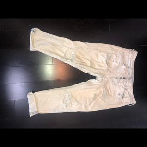 White Acid Washed Distressed Boyfriend Jeans